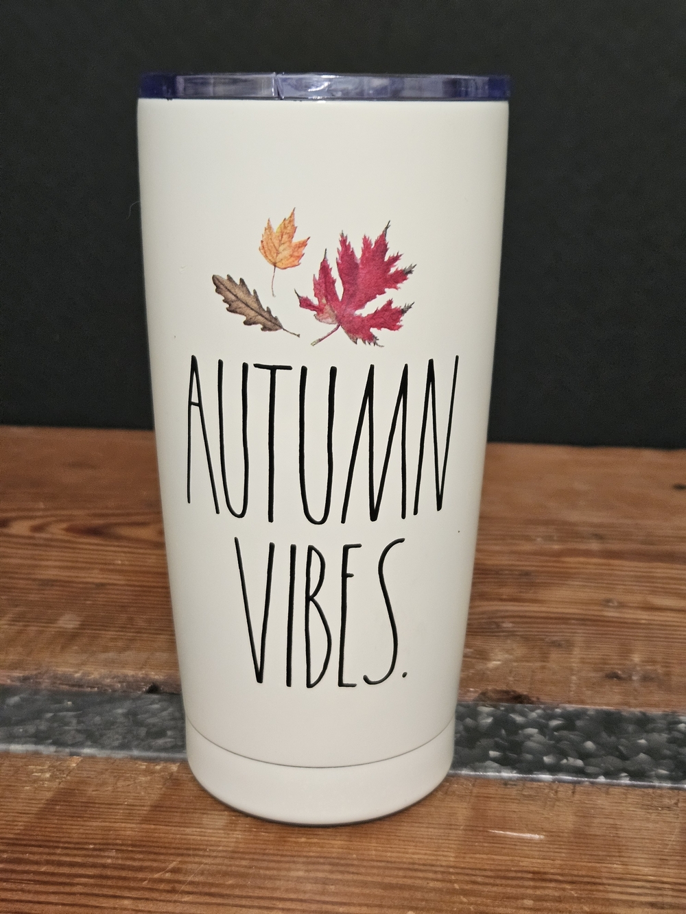 Rae Dunn Autumn Vibes White Travel Tumbler with Leaf Design